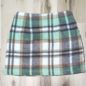 Plaid Mini Skirt in Green and Brown